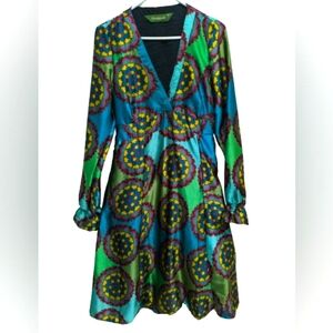 Desigual Blue and Green Patterned Long Sleeve Dress